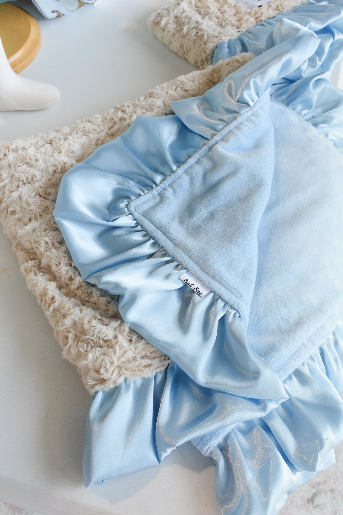 Double Plush Blanket-Blue/Camel Poodle