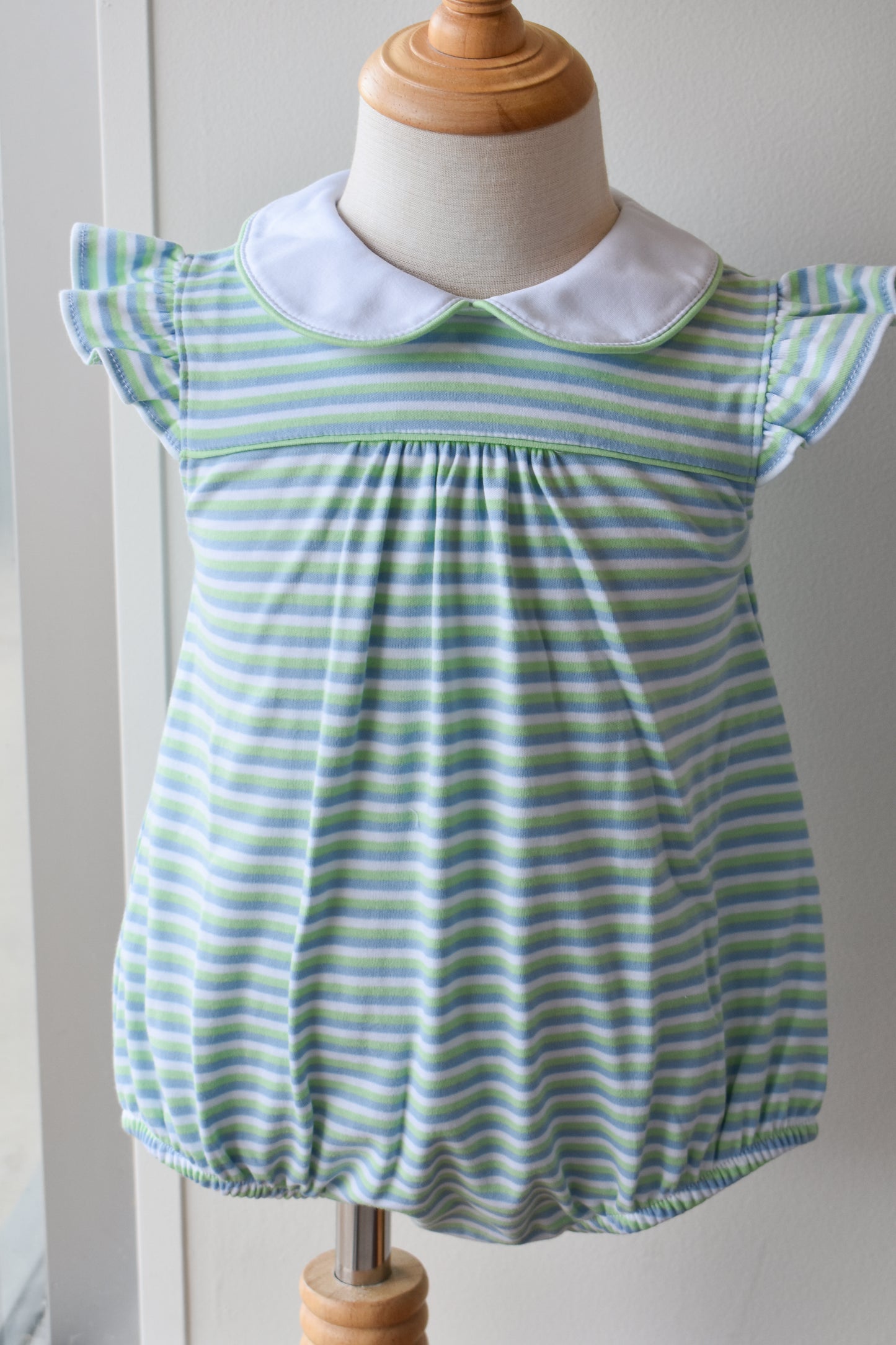Angel Sleeve Peter Pan Bubble-Greenview Stripe