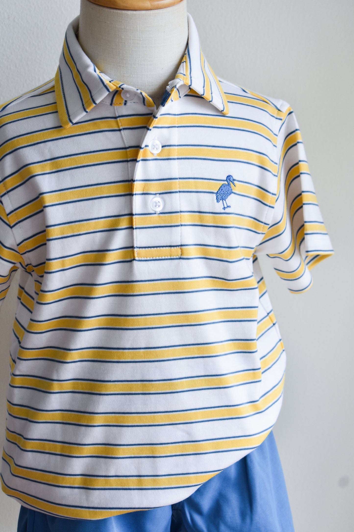 Prim and Proper Polo-Lake Claire Lines/Wood Boat Blue