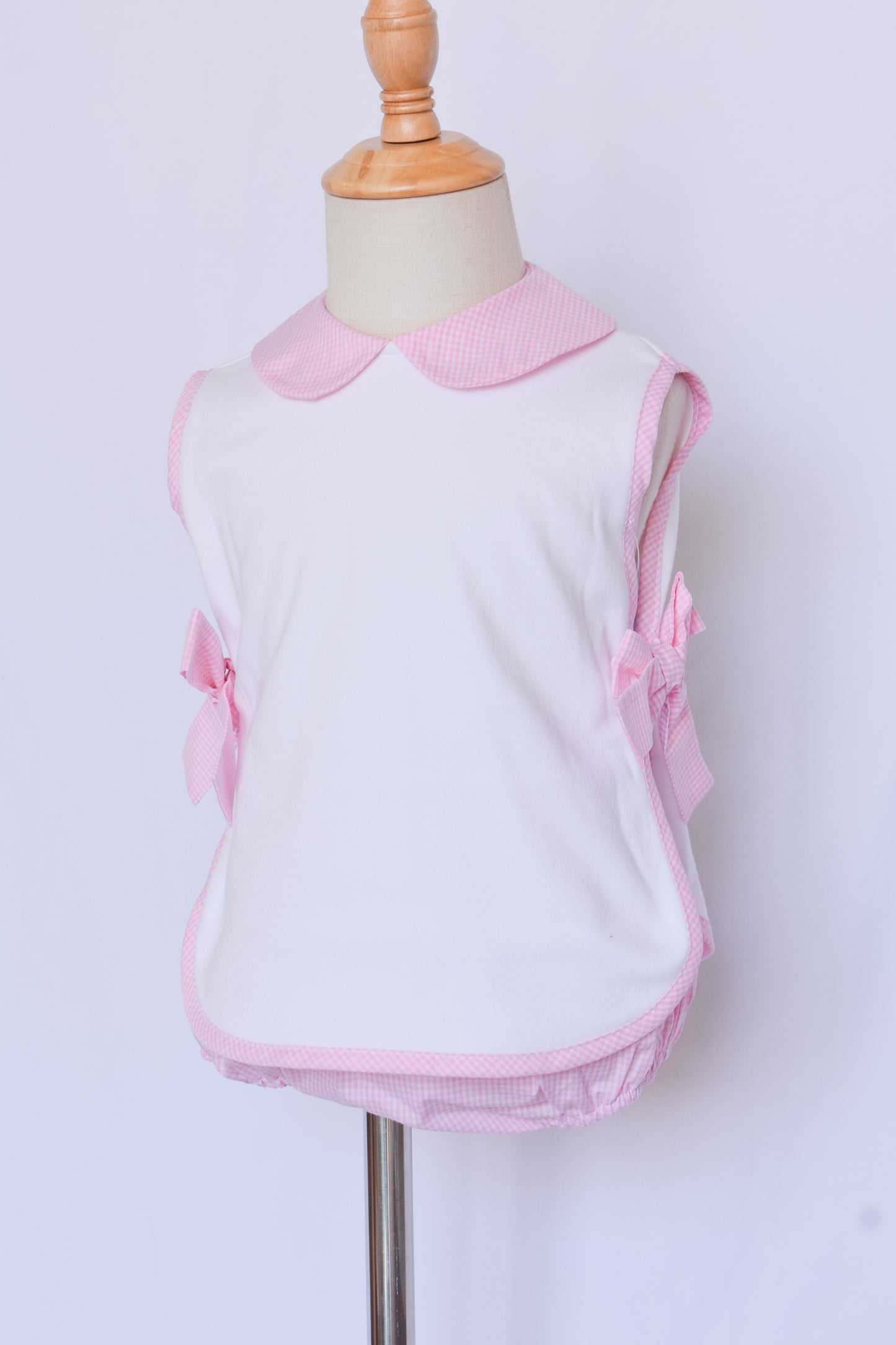 Bow Tab Diaper Set-Pink Mini Gingham