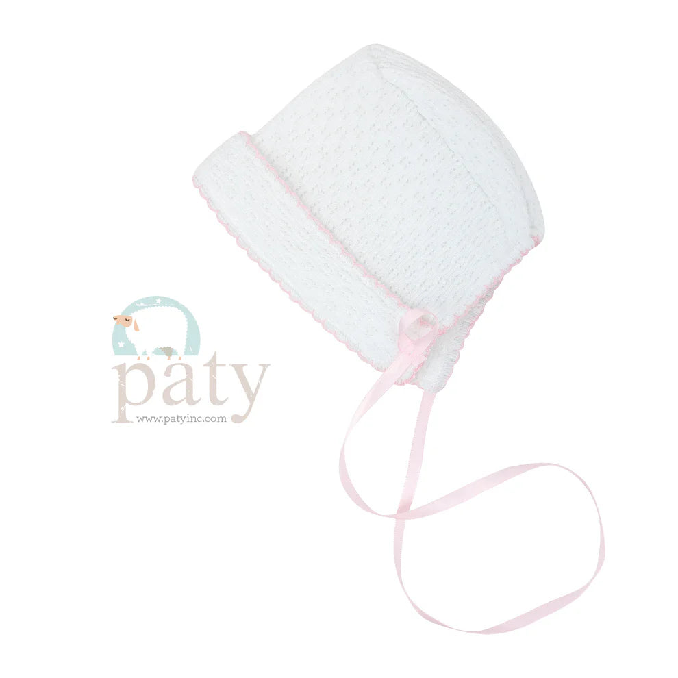 Bonnet W/ Pink Ribbon Tie