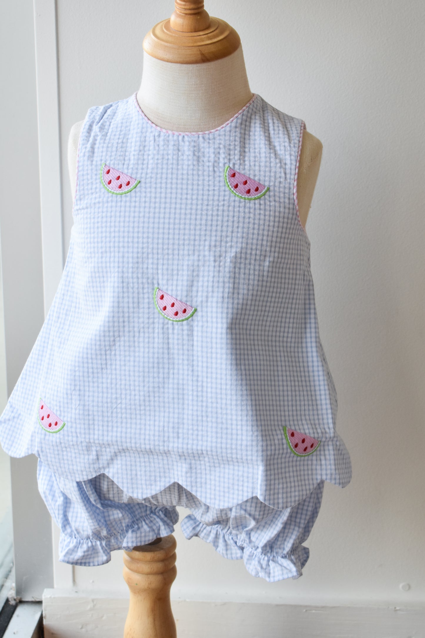 Embroidered Bow Back Bloomer Set-Watermelon