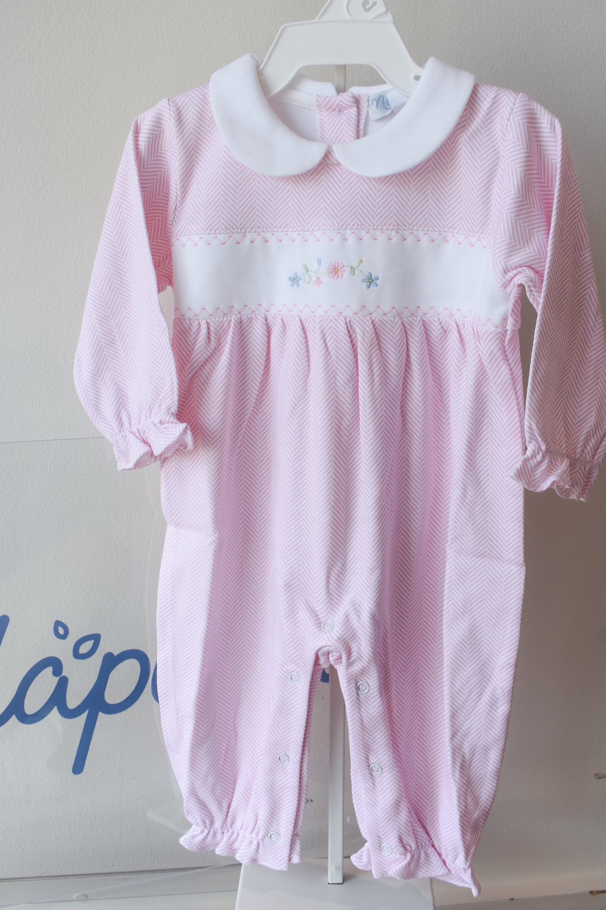 Pink Herringbone Floral Embroidered Playsuit
