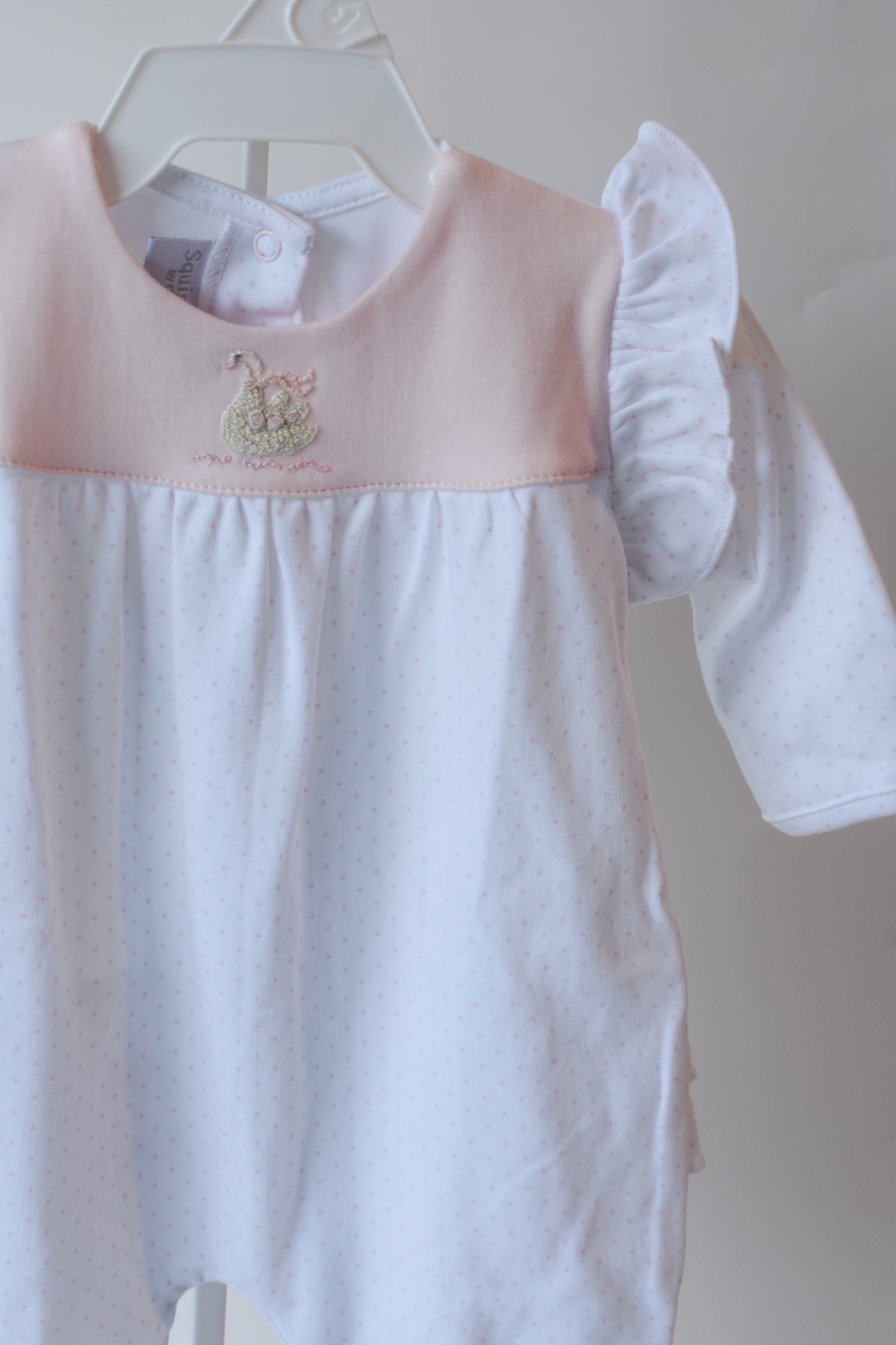 Darling Swan Pink Bitty Dot Ruffle Romper
