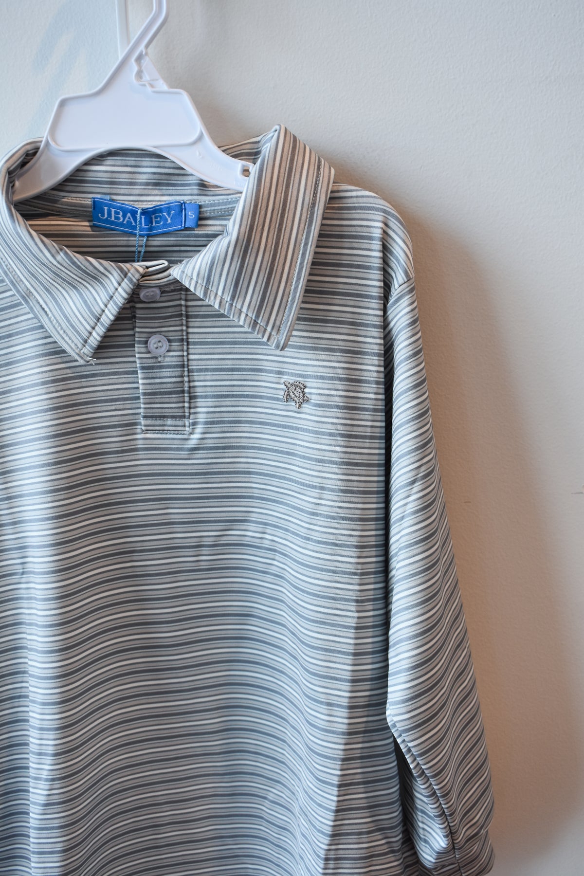 Long Sleeve Performance Polo-Grey Stripe