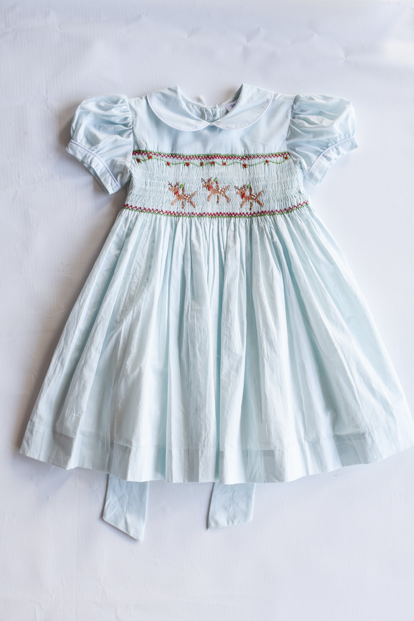 Vintage Wintergreen Reindeer Smocked Tiffany Dress