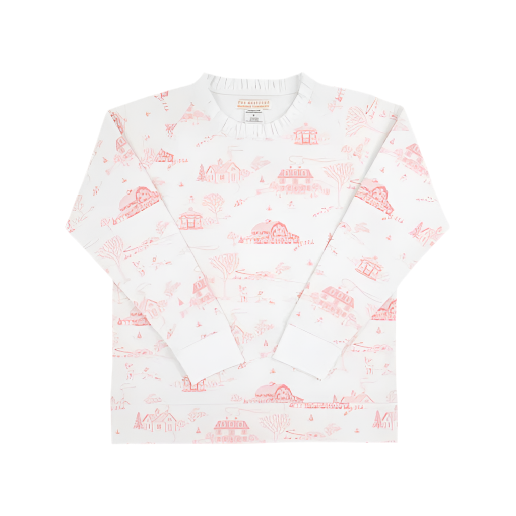 York Town Toile Ruffled Cassidy Crewneck