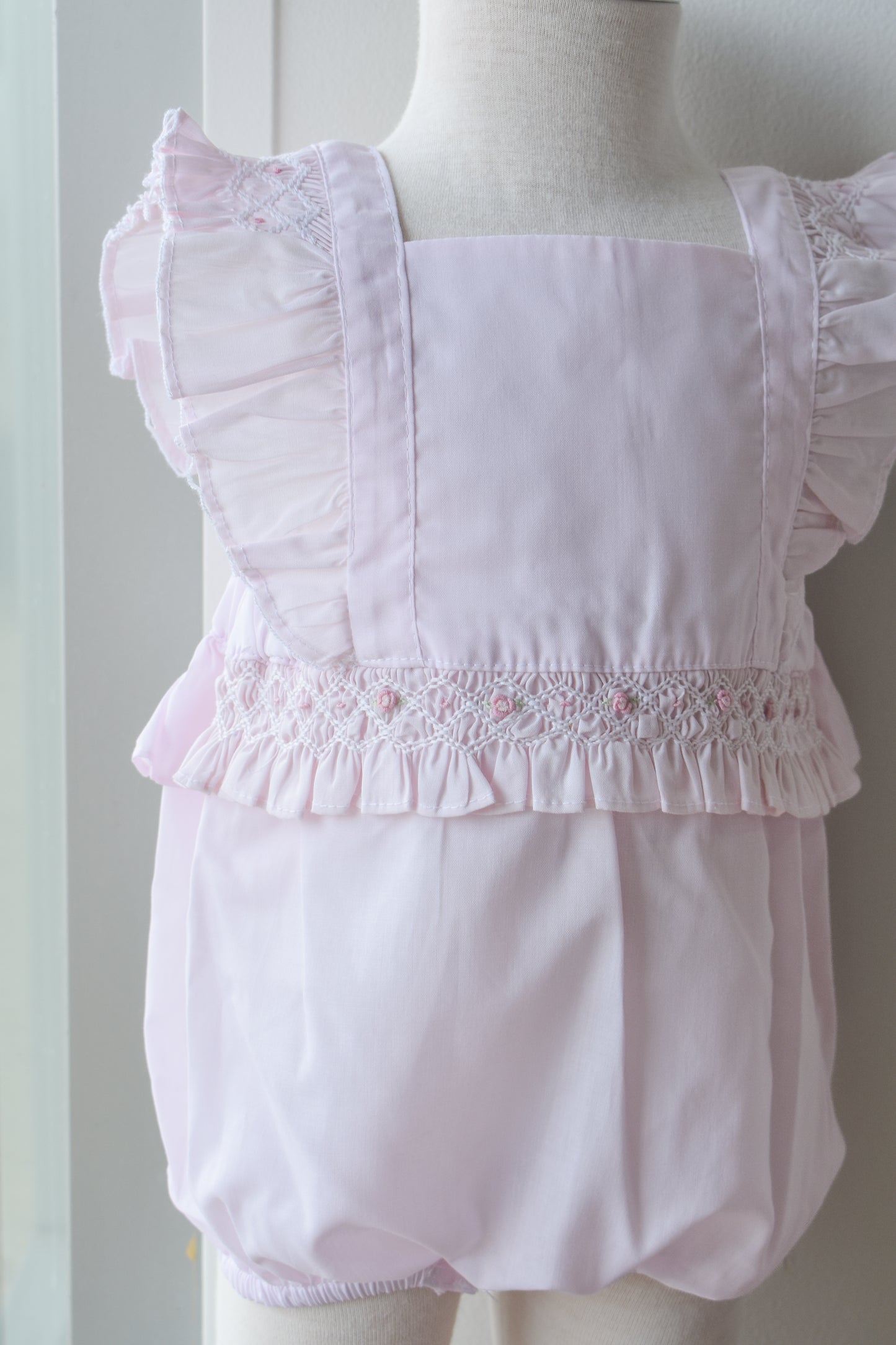 Pink Heirloom Smocked Ruffle Bubble