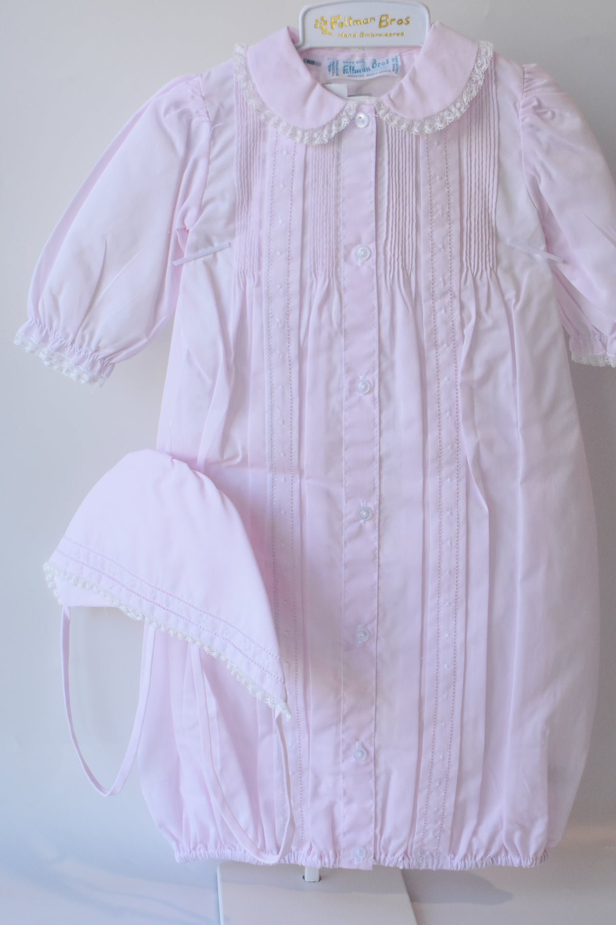 Girl's Pintuck and Lace "Take Me Home" Gown/Bonnet Set