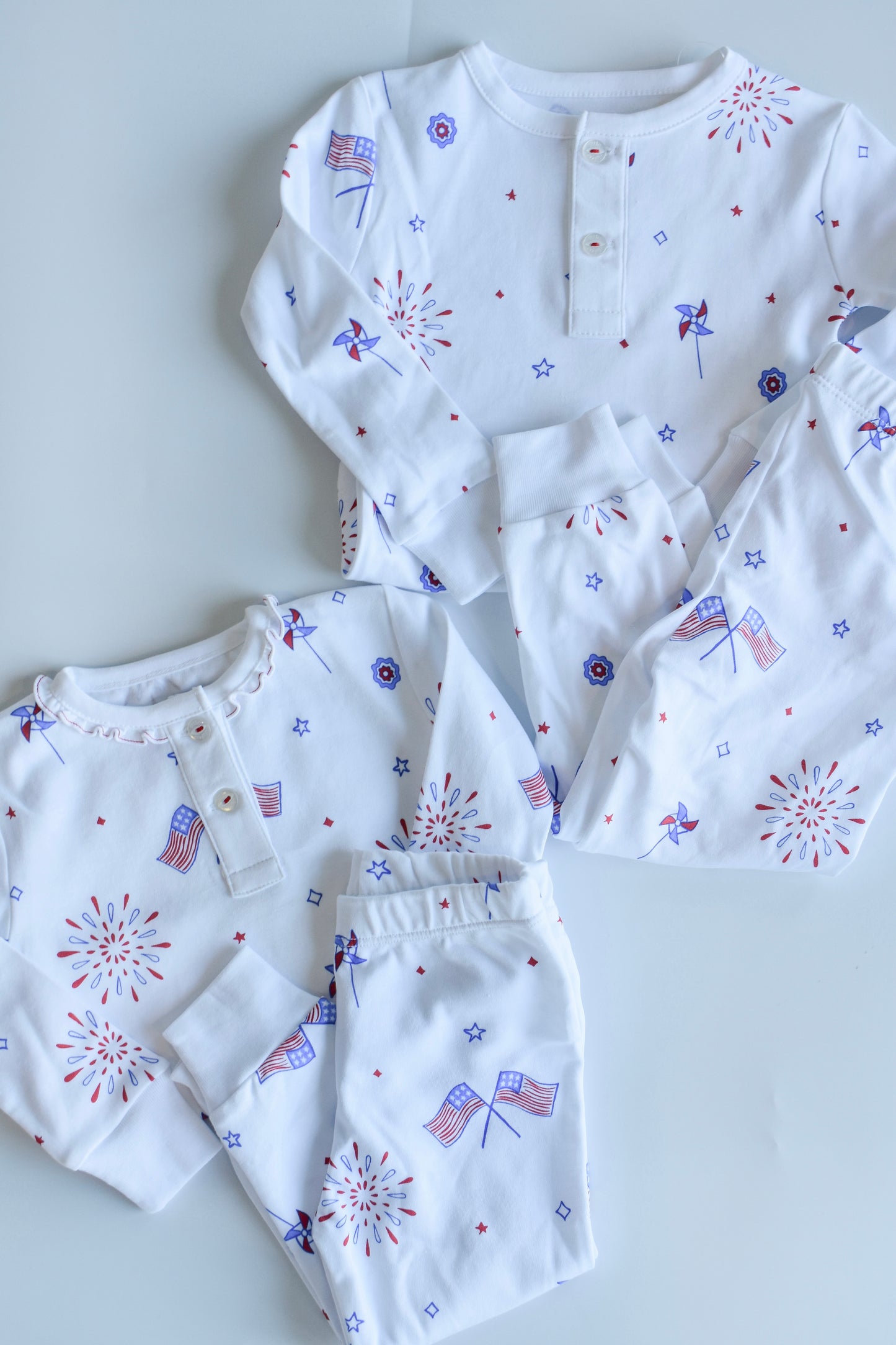 Ruffle Printed Jammies-Patriotic Flags