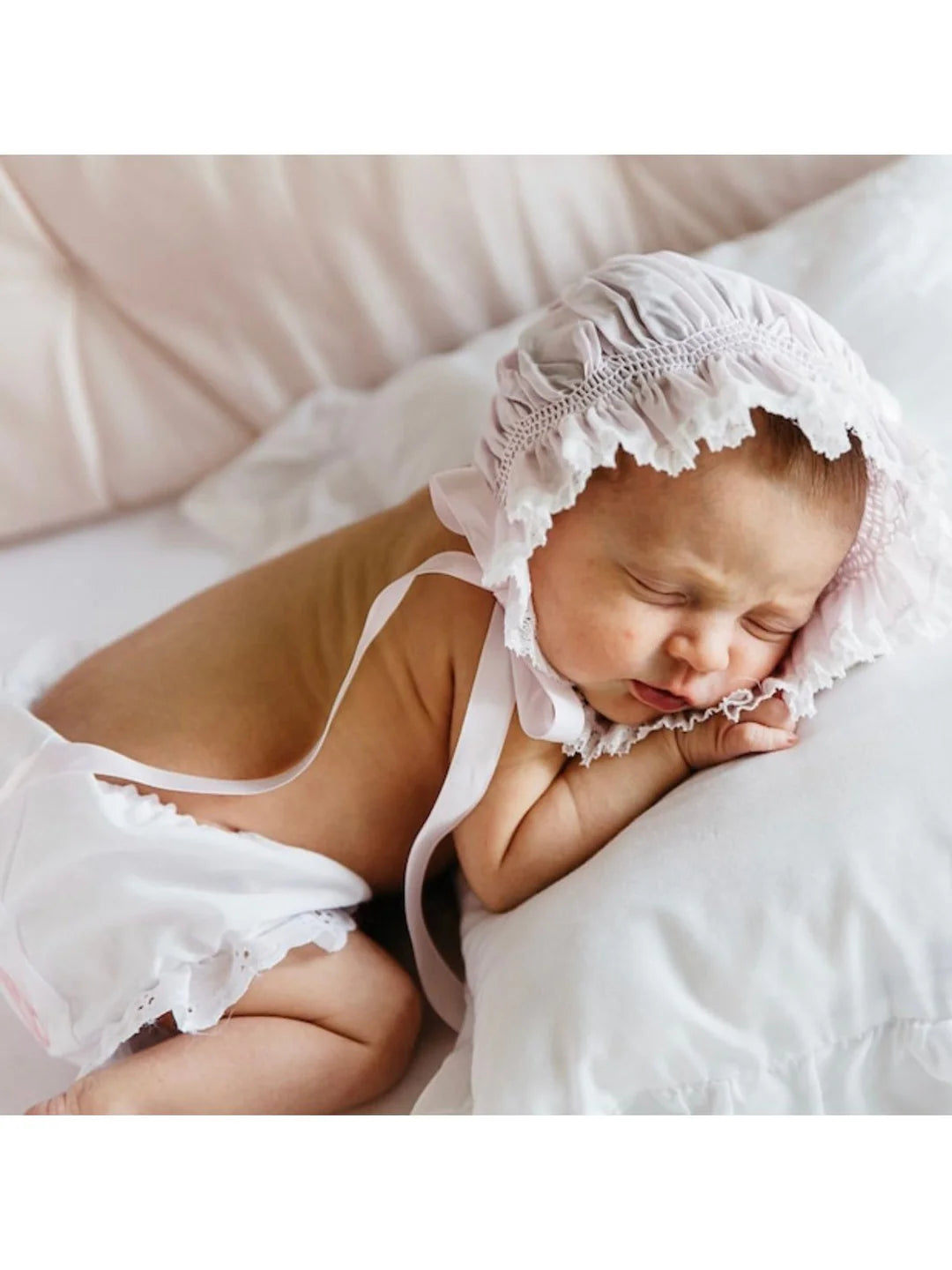Classic Pink Smocked Lace Baby Girl Bonnet