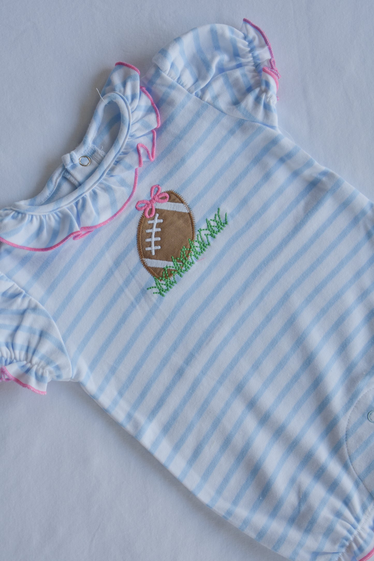 Tiny Touchdowns and Bows-Girl Knit Romper