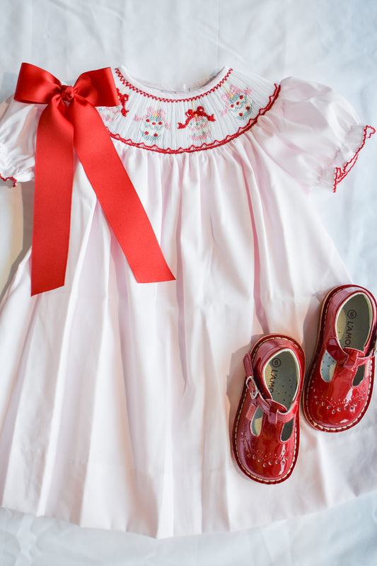 Jolly Jingles Pink Smocked Bishop Dress