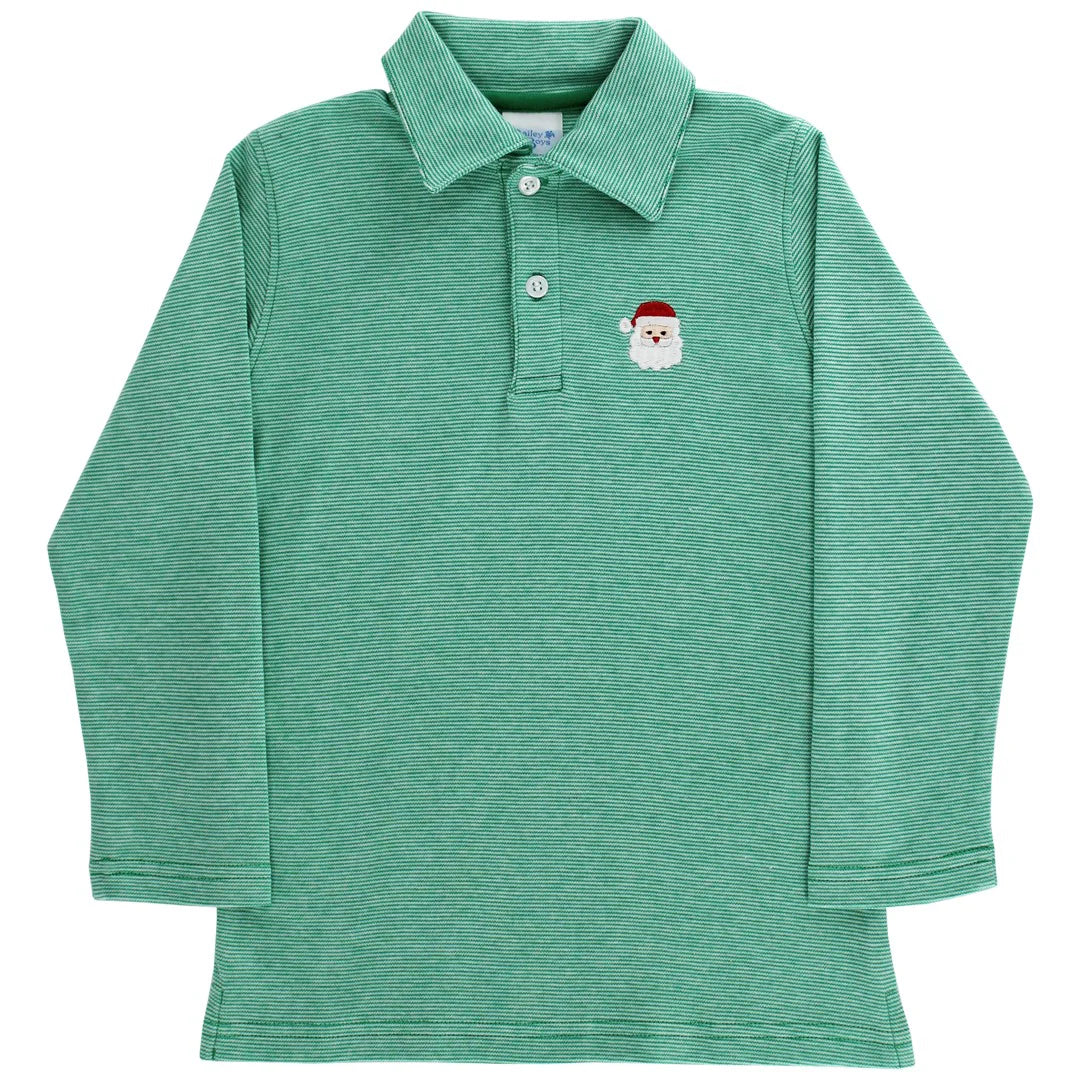 HO HO HO Embroidered Green Polo LS