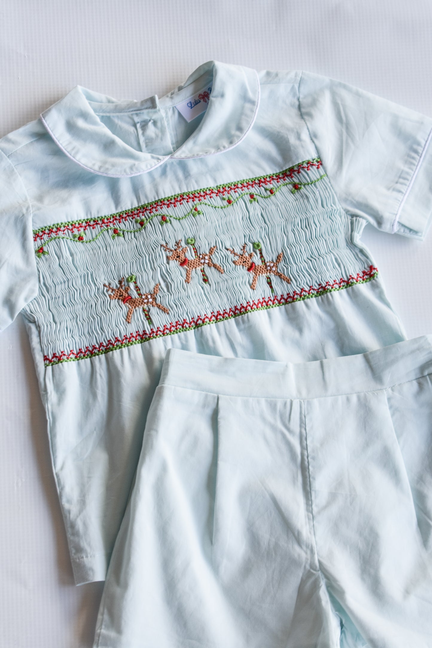 Vintage Wintergreen Reindeer Smocked Joseph Short Set