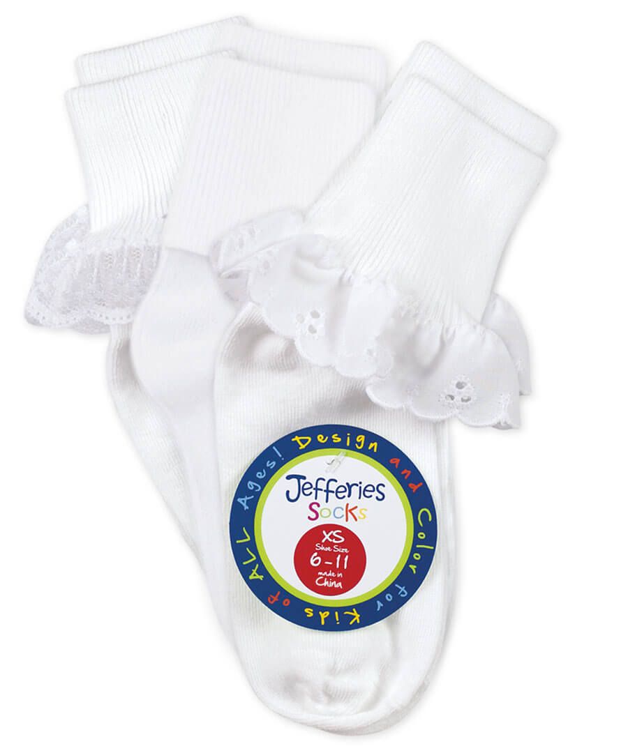 Jefferies Eyelet/Lace/Turn Cuff Socks-3 Pair Pack