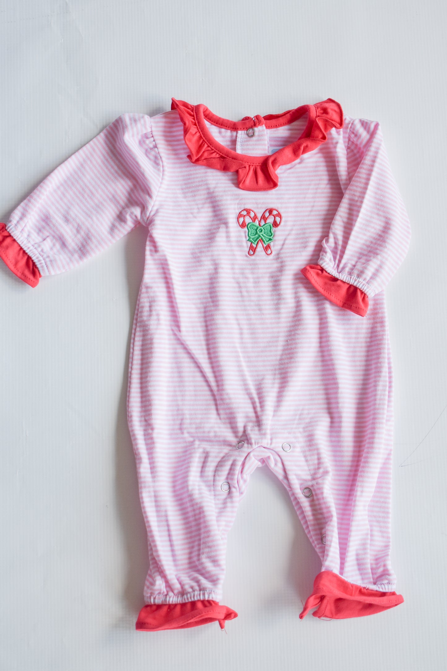 Candy Cane Cutie Pink Ruffled Romper