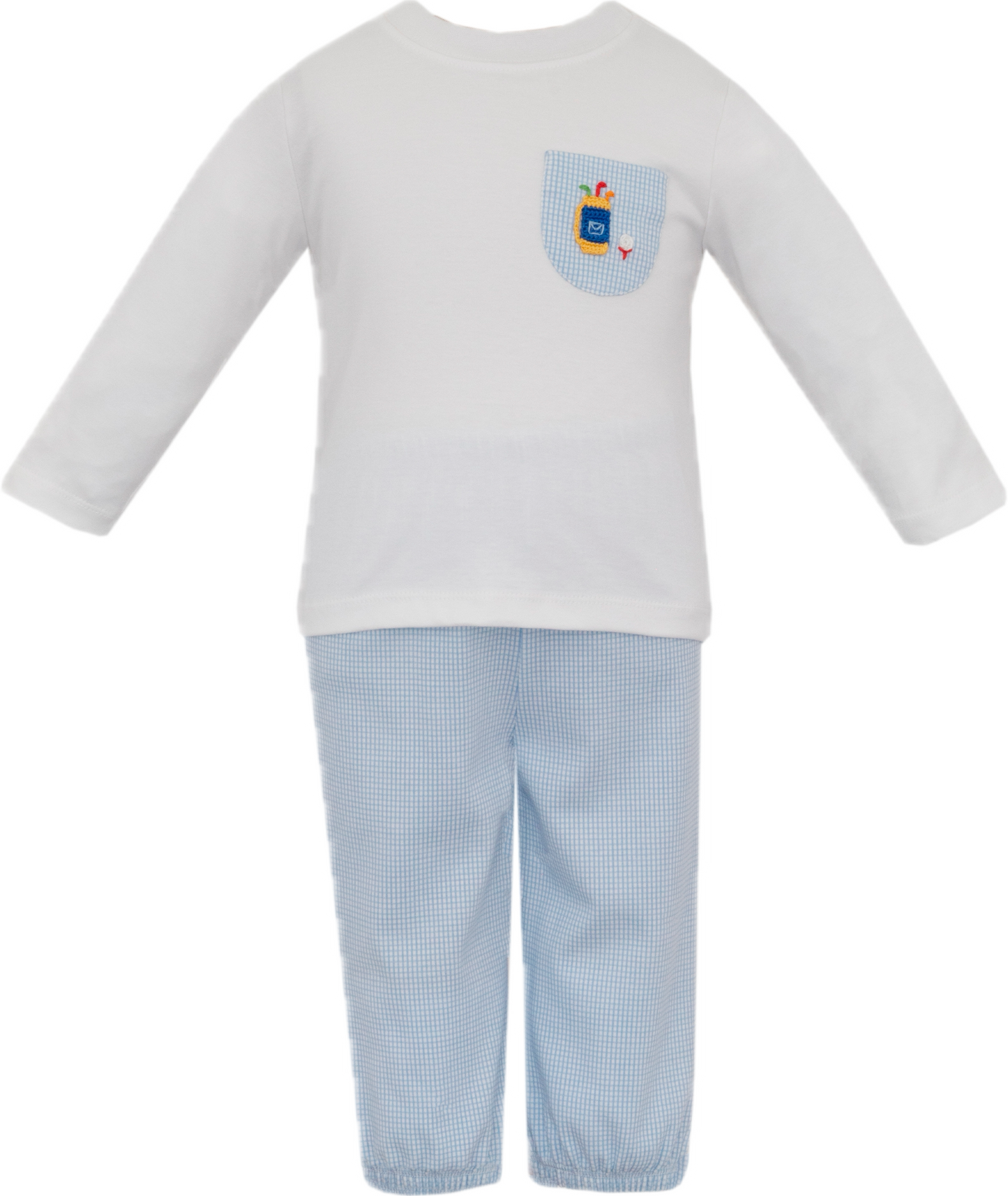 Mini Golf Blue Check Knit Pant Set