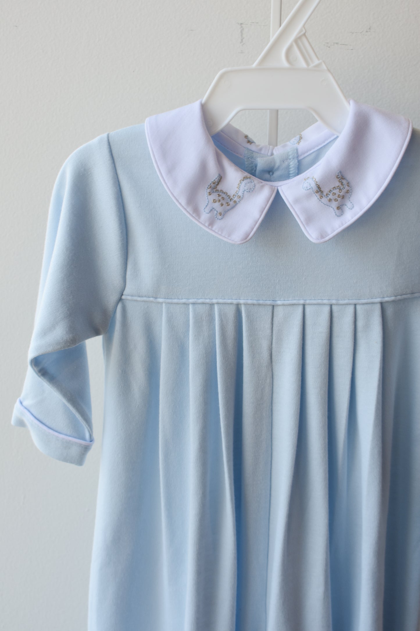 Dino Embroidered Baby Blue Knit Longall