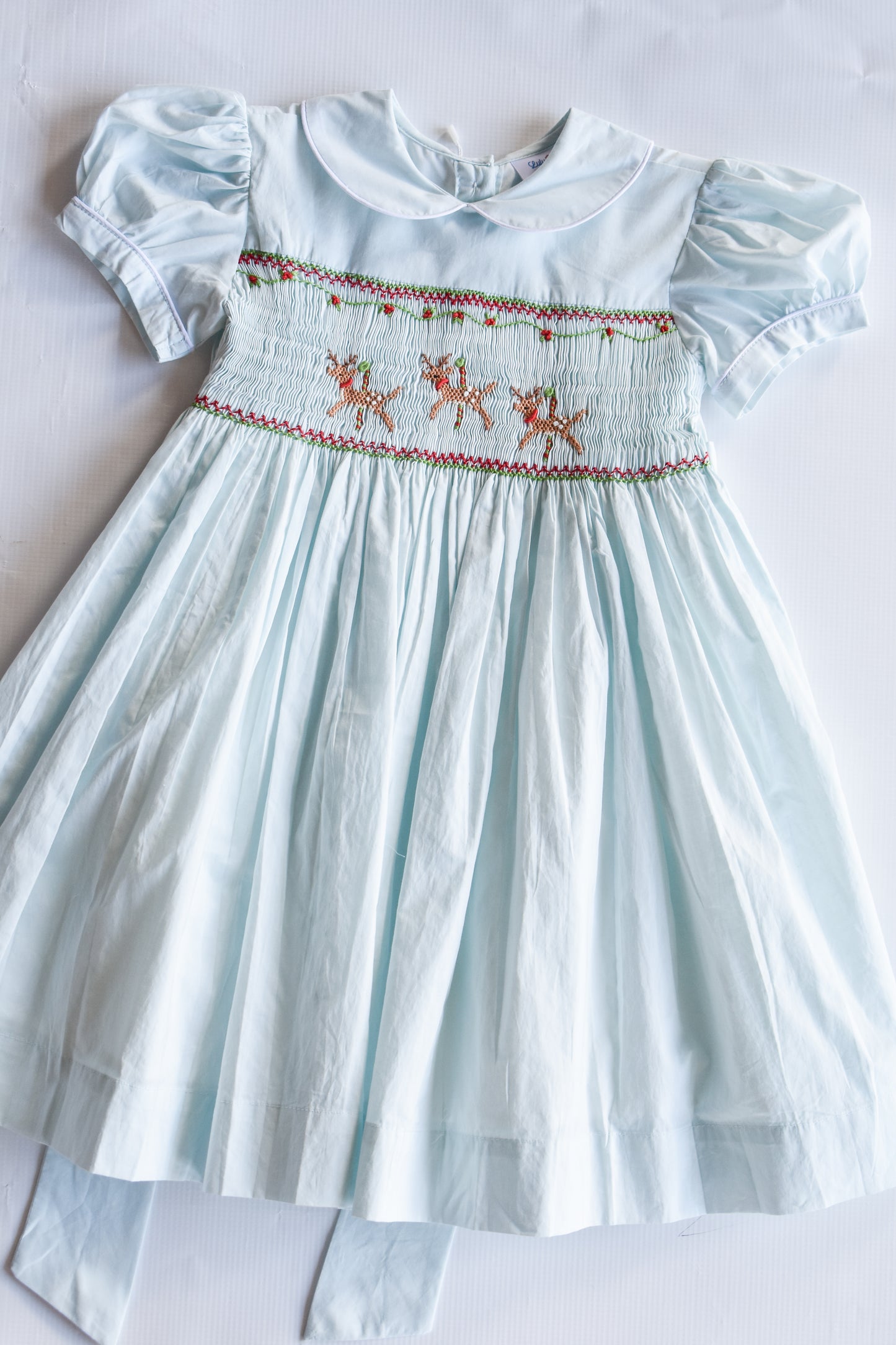 Vintage Wintergreen Reindeer Smocked Tiffany Dress