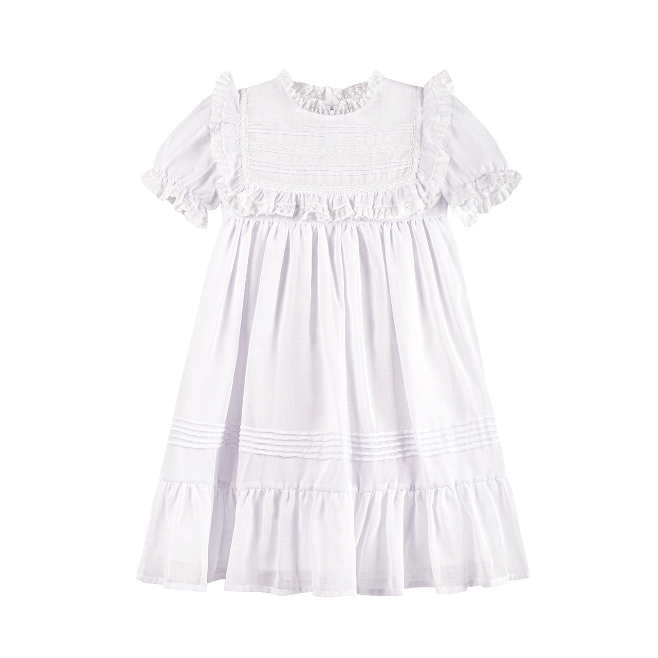 White Voile & Lace Wedding Dress-Tea Length