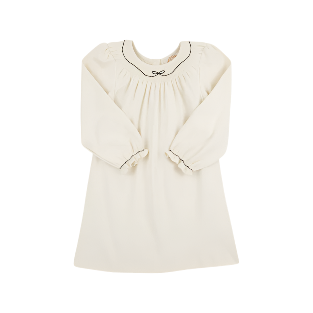 LS Sandy Smocked Bow Dress-Palmetto Pearl
