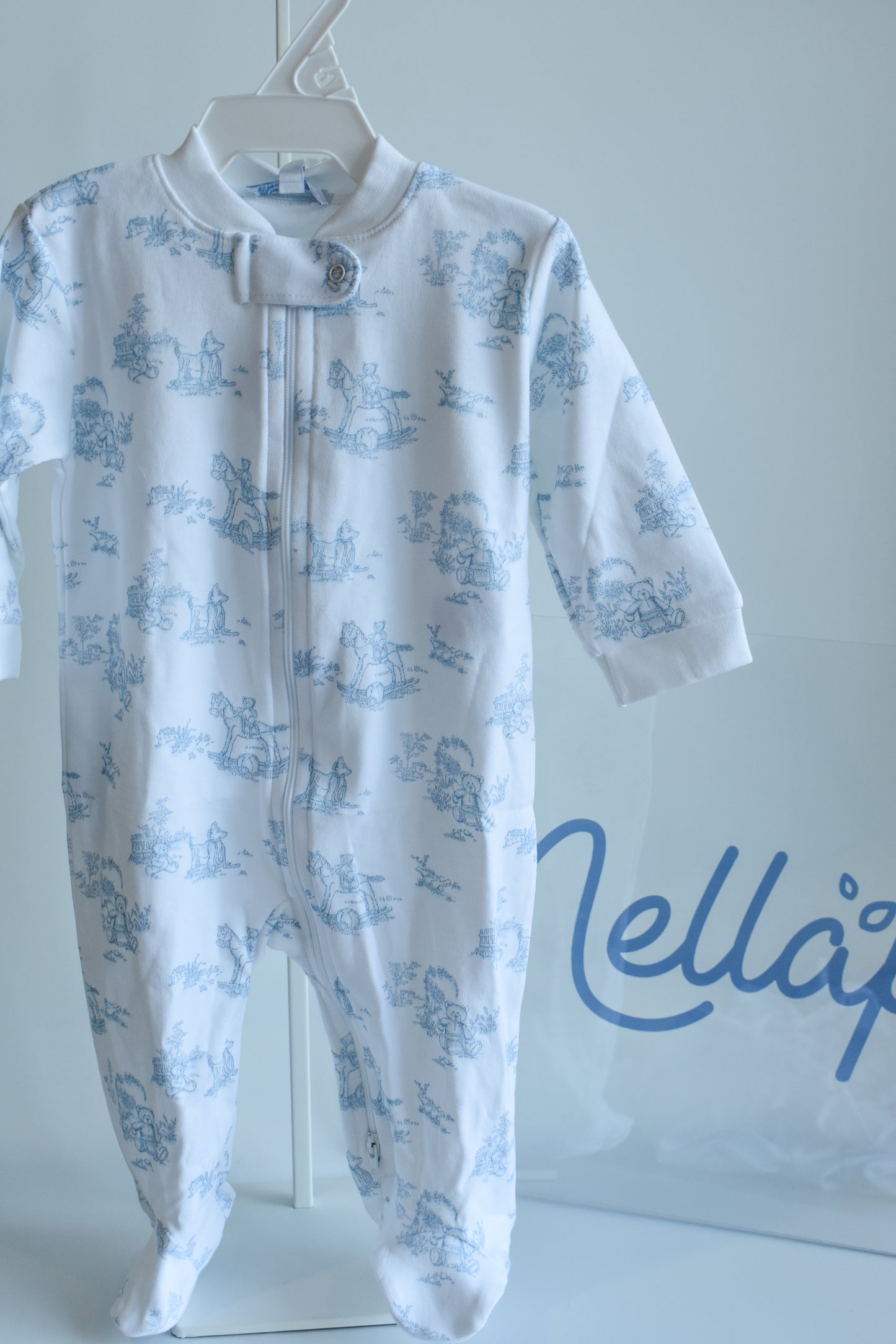 Classic Blue Toile Zipper Footie