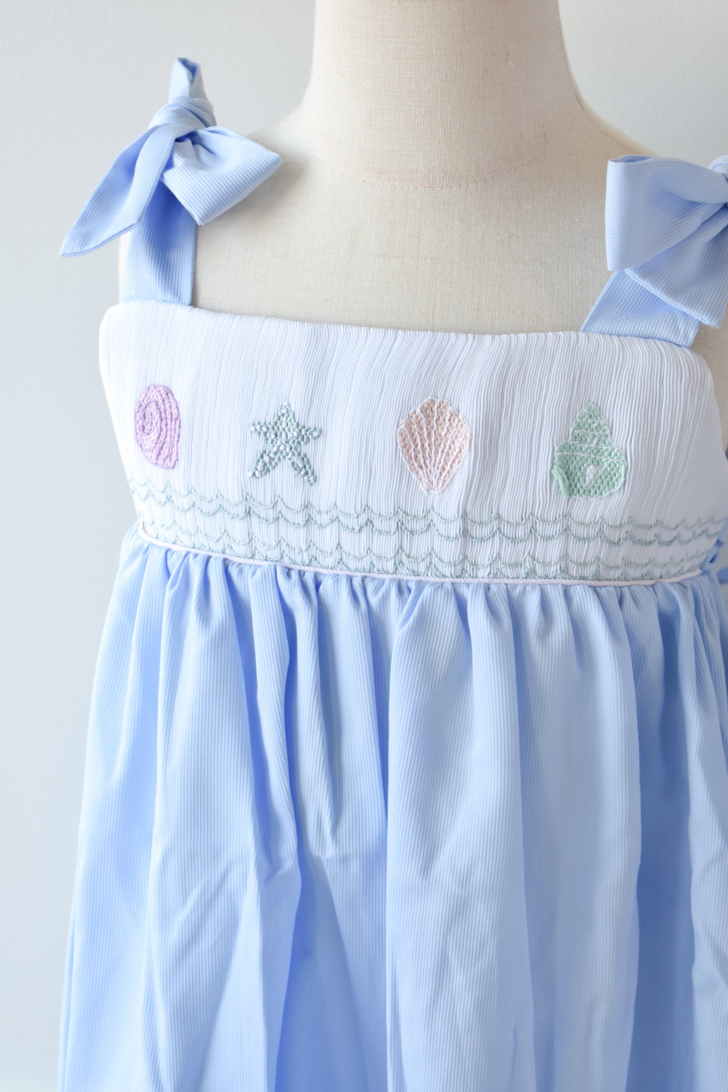 Julia Seashell Smocked Bow Strap Dress