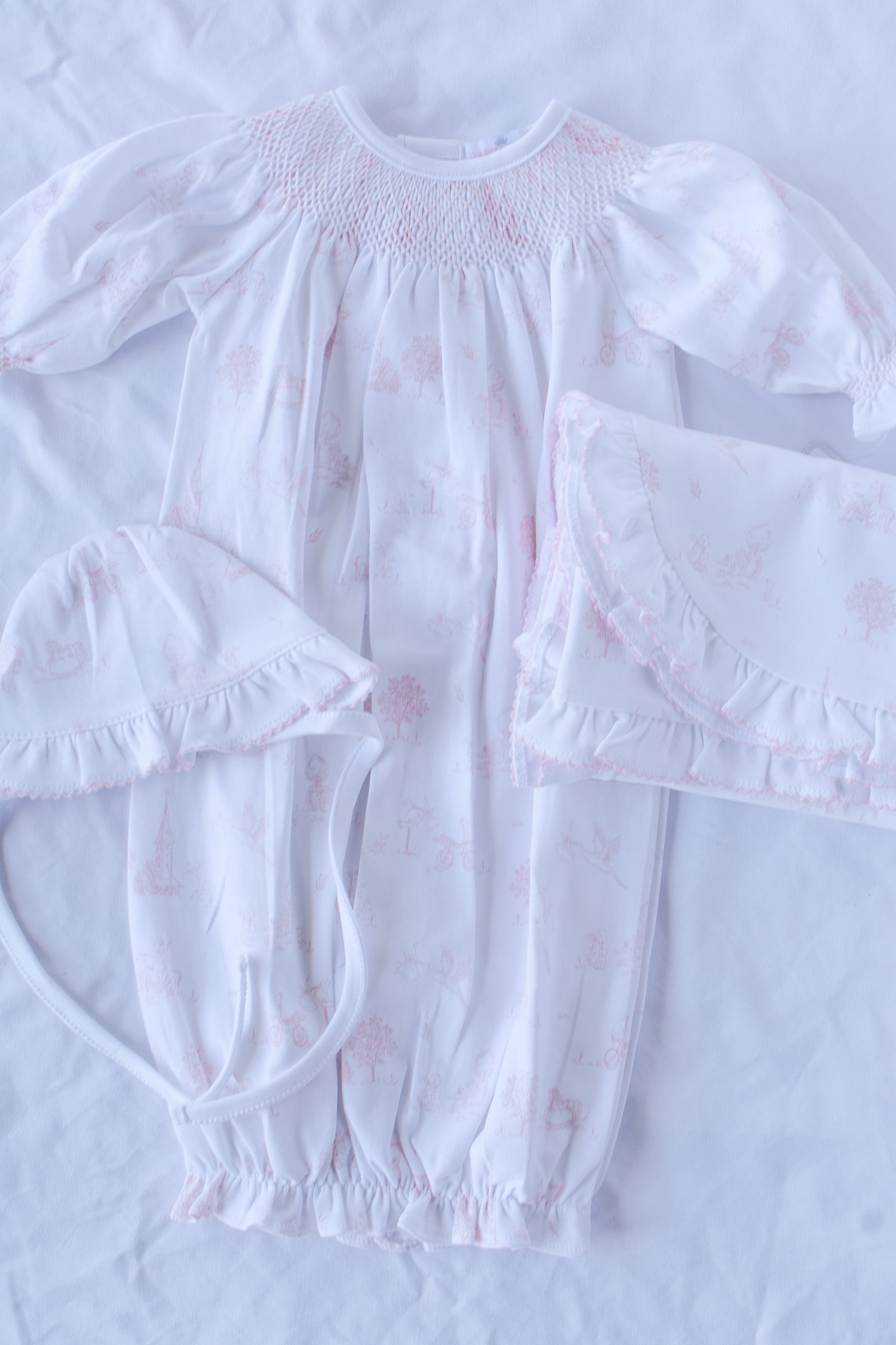 Pink Baby Toile Bonnet