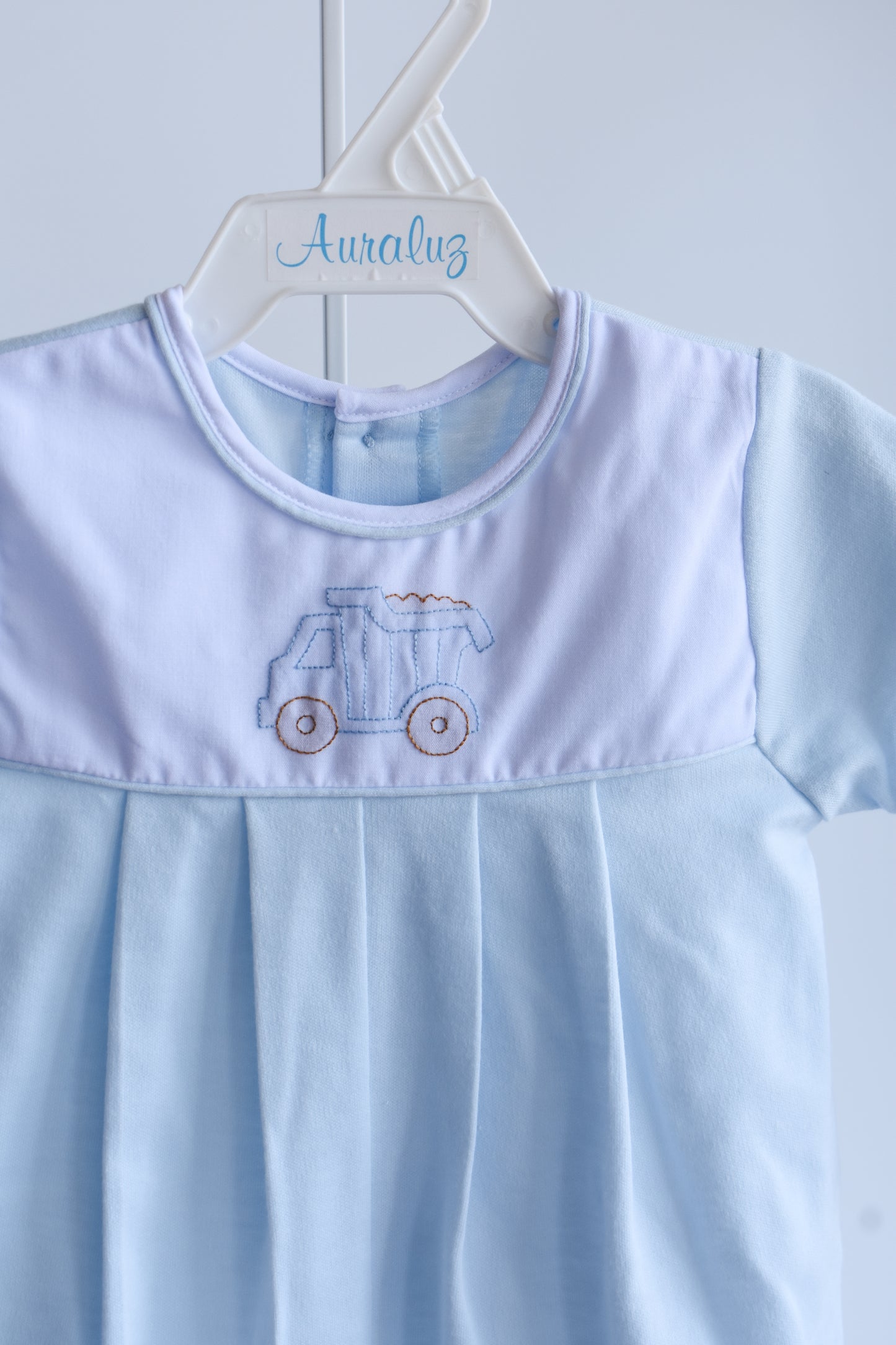 Little Loader Blue Knit Bubbled Romper