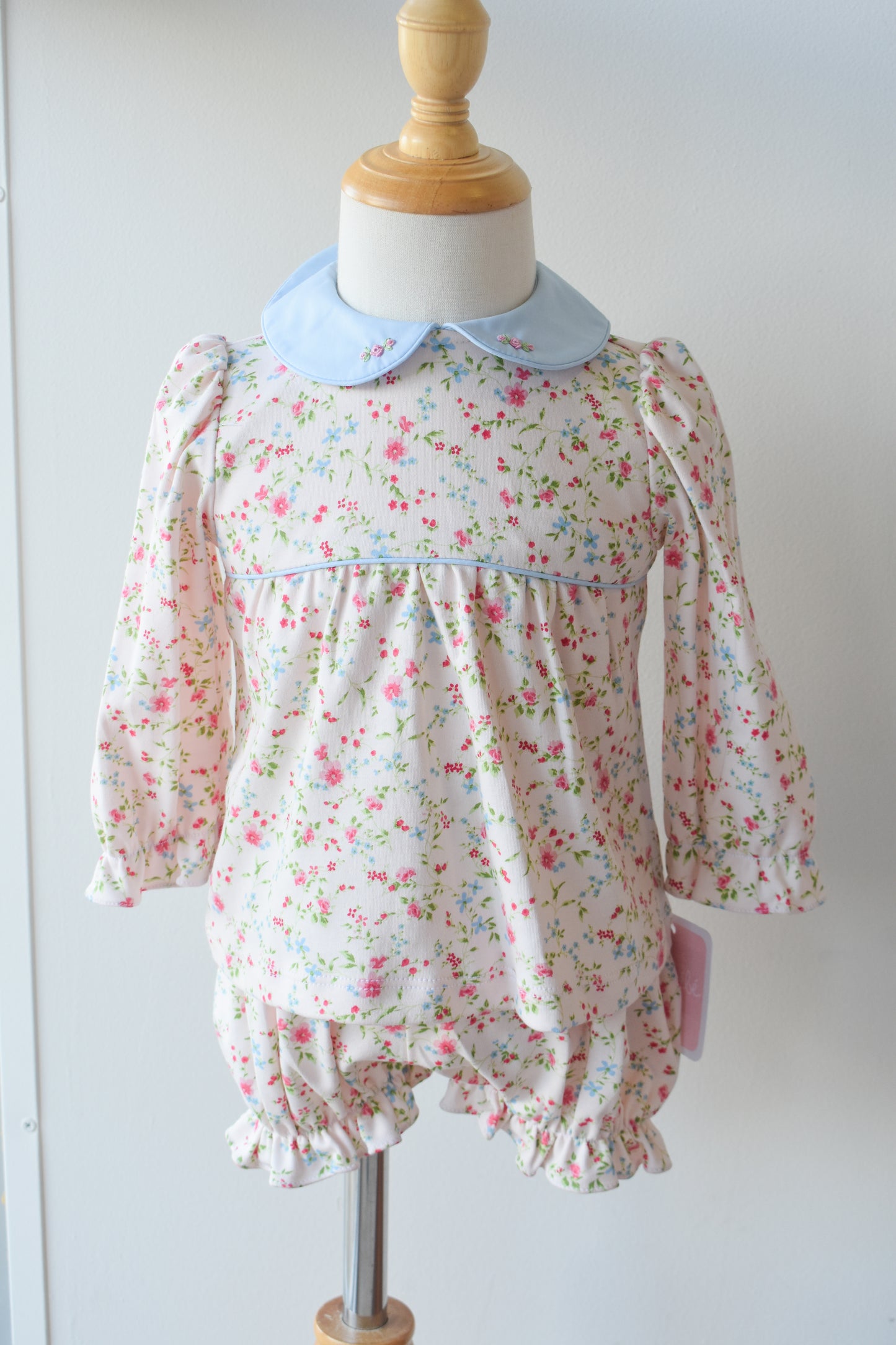 Pink Peonies Long Sleeve Knit Bloomer Set