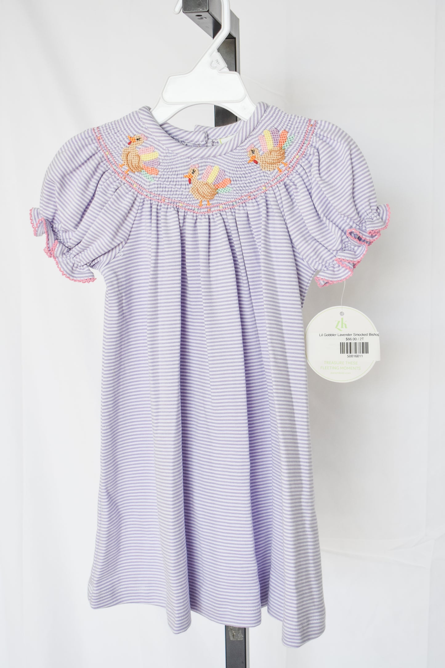 Lil Gobbler Lavender Smocked Bishop Dress