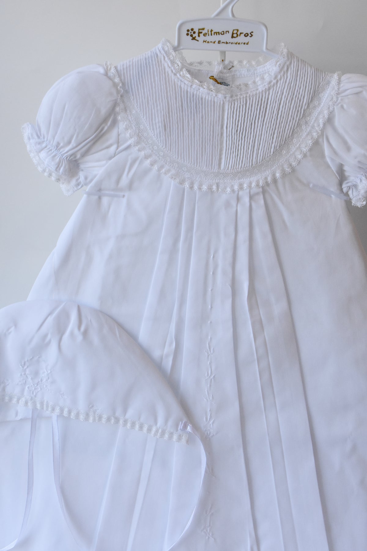 Girl's Pintuck and Lace Special Occasion Gown/Bonnet Set