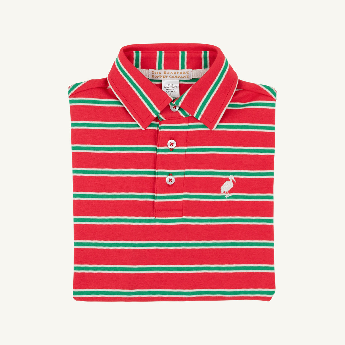 Long Sleeve Prim and Proper Polo-Red/Green/Pearl Stripe