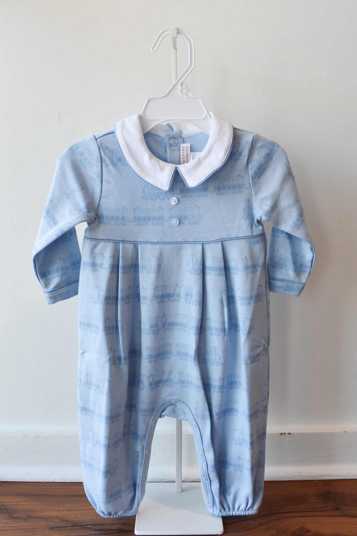 Long Sleeve Knit Bradford Romper-Blue Choo Choos