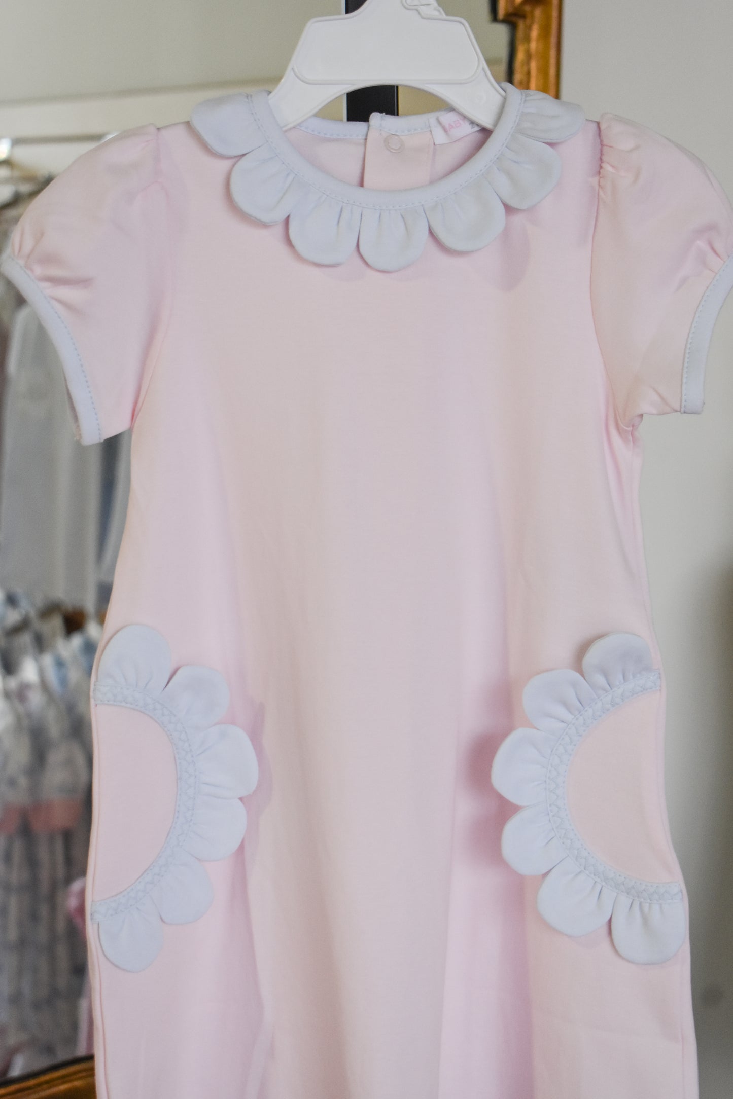 Patti Pink Dress-Blue Scalloped