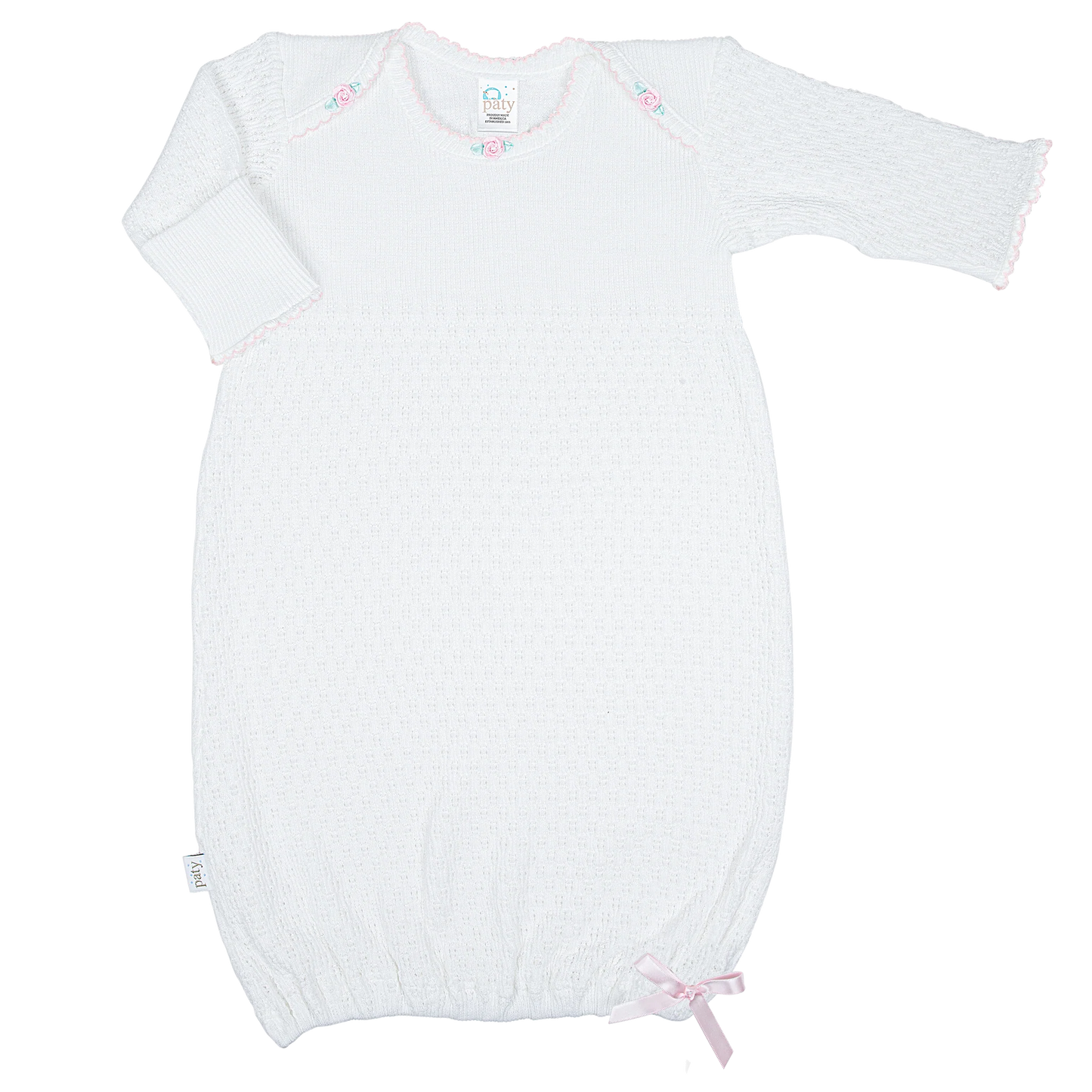 Paty Overlap Shoulder Gown-White/Pink Rosettes