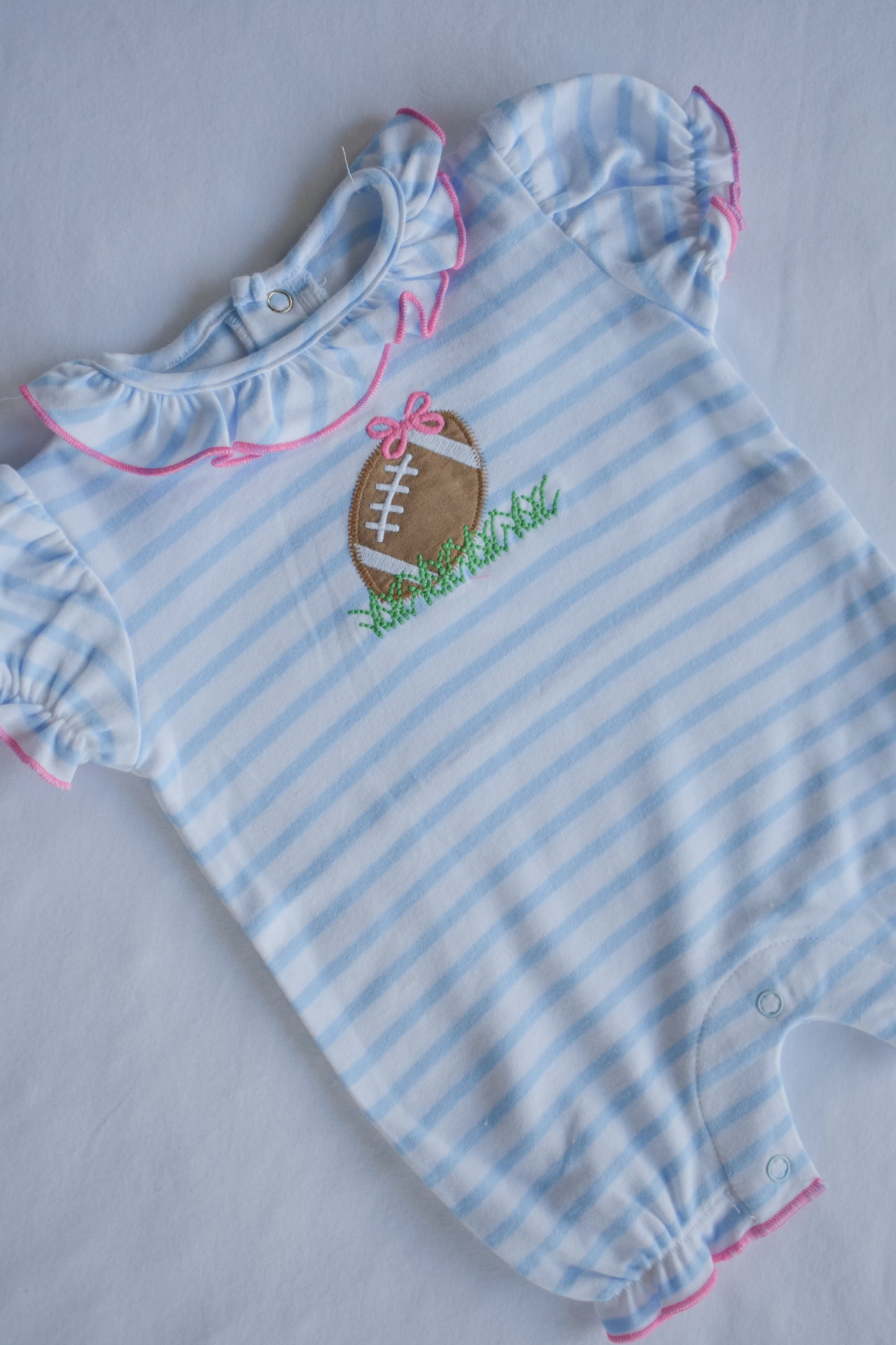 Tiny Touchdowns and Bows-Girl Knit Romper