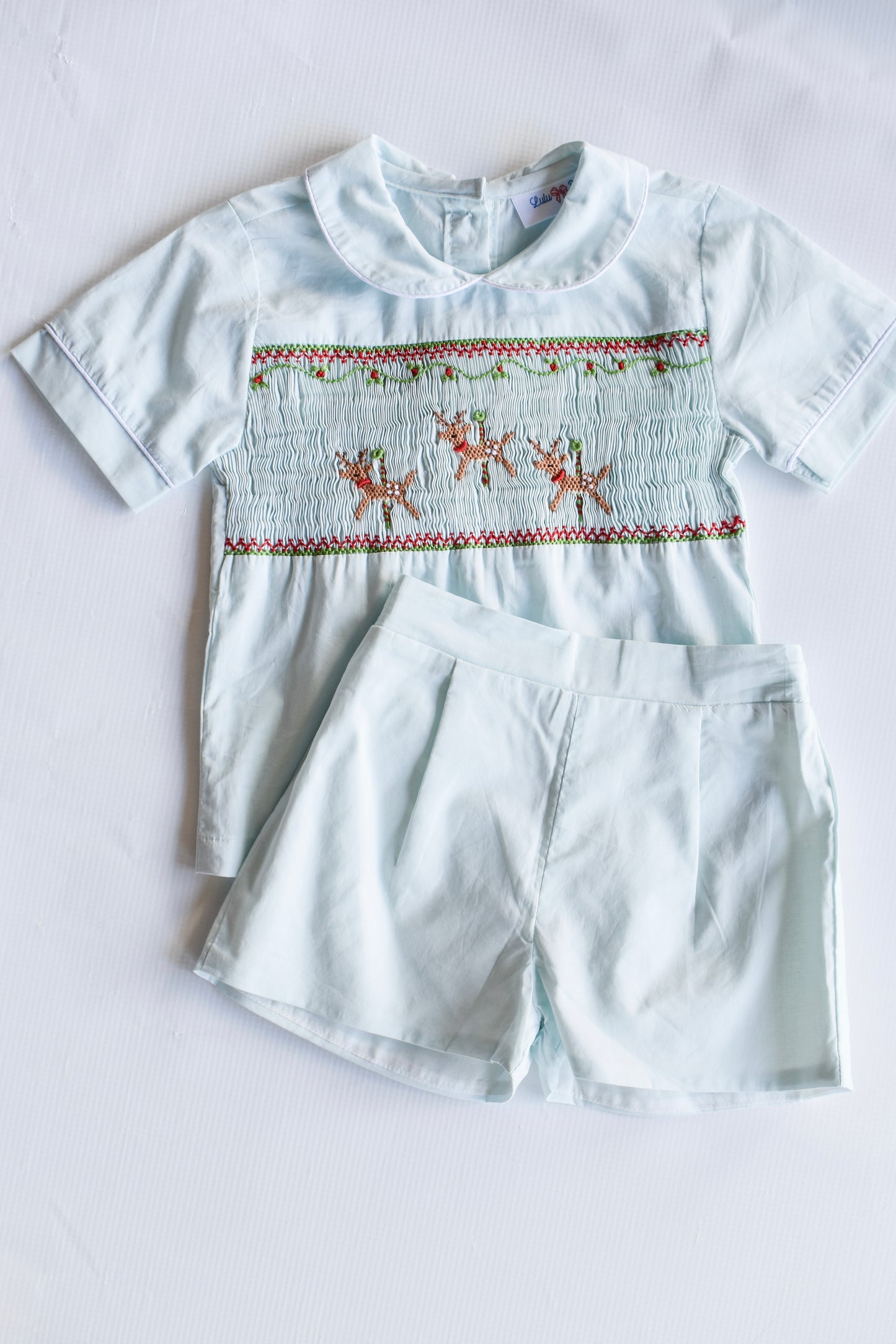 Vintage Wintergreen Reindeer Smocked Joseph Short Set