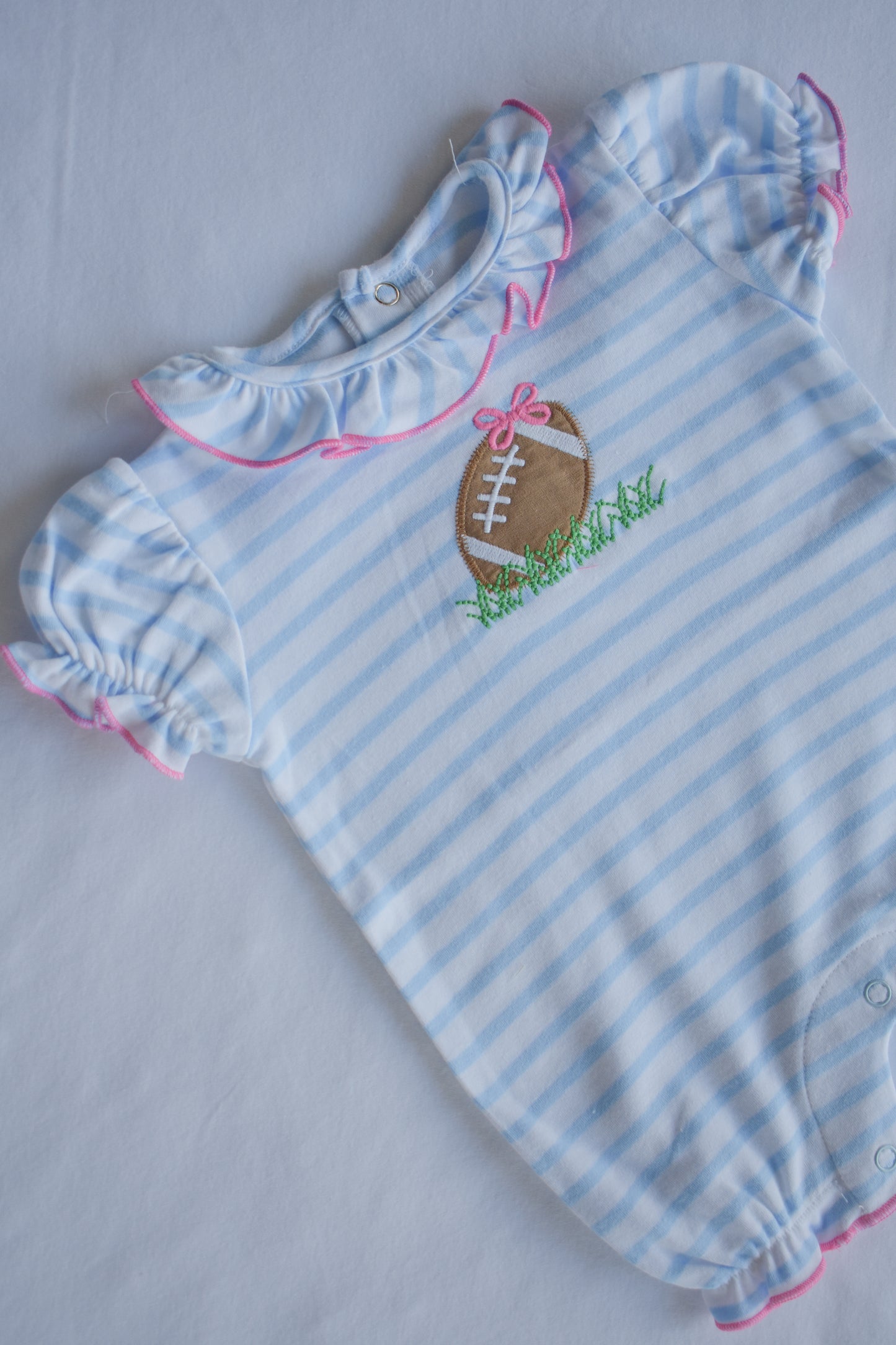 Tiny Touchdowns and Bows-Girl Knit Romper