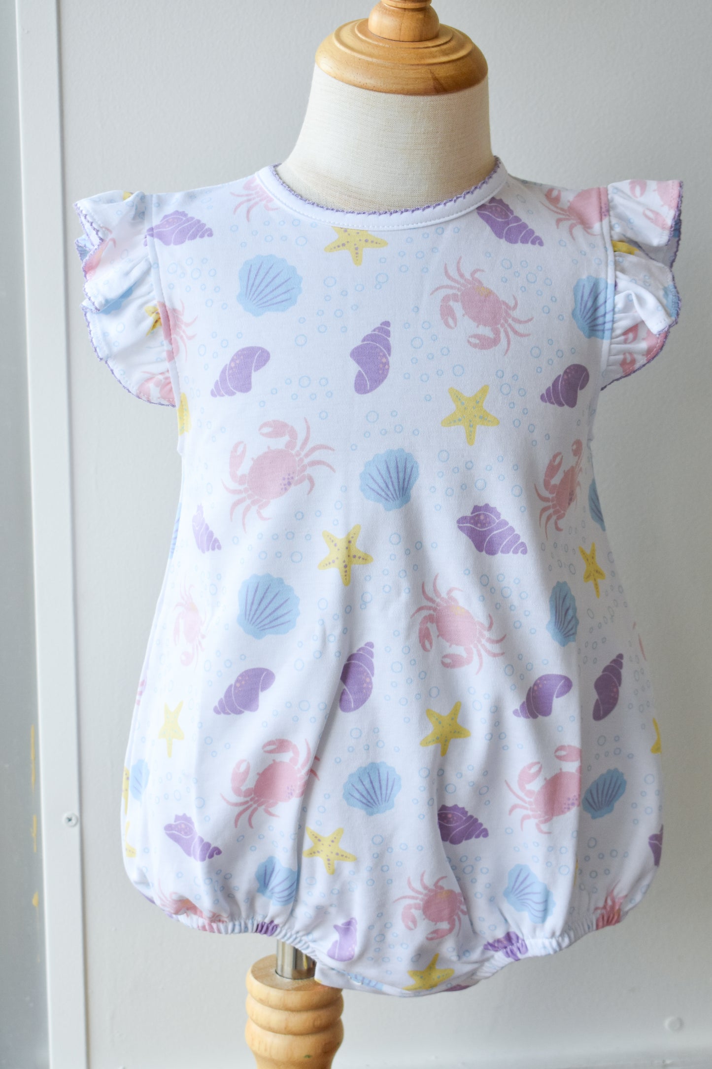 Printed Angel Sleeve Knit Bubble-Seashells