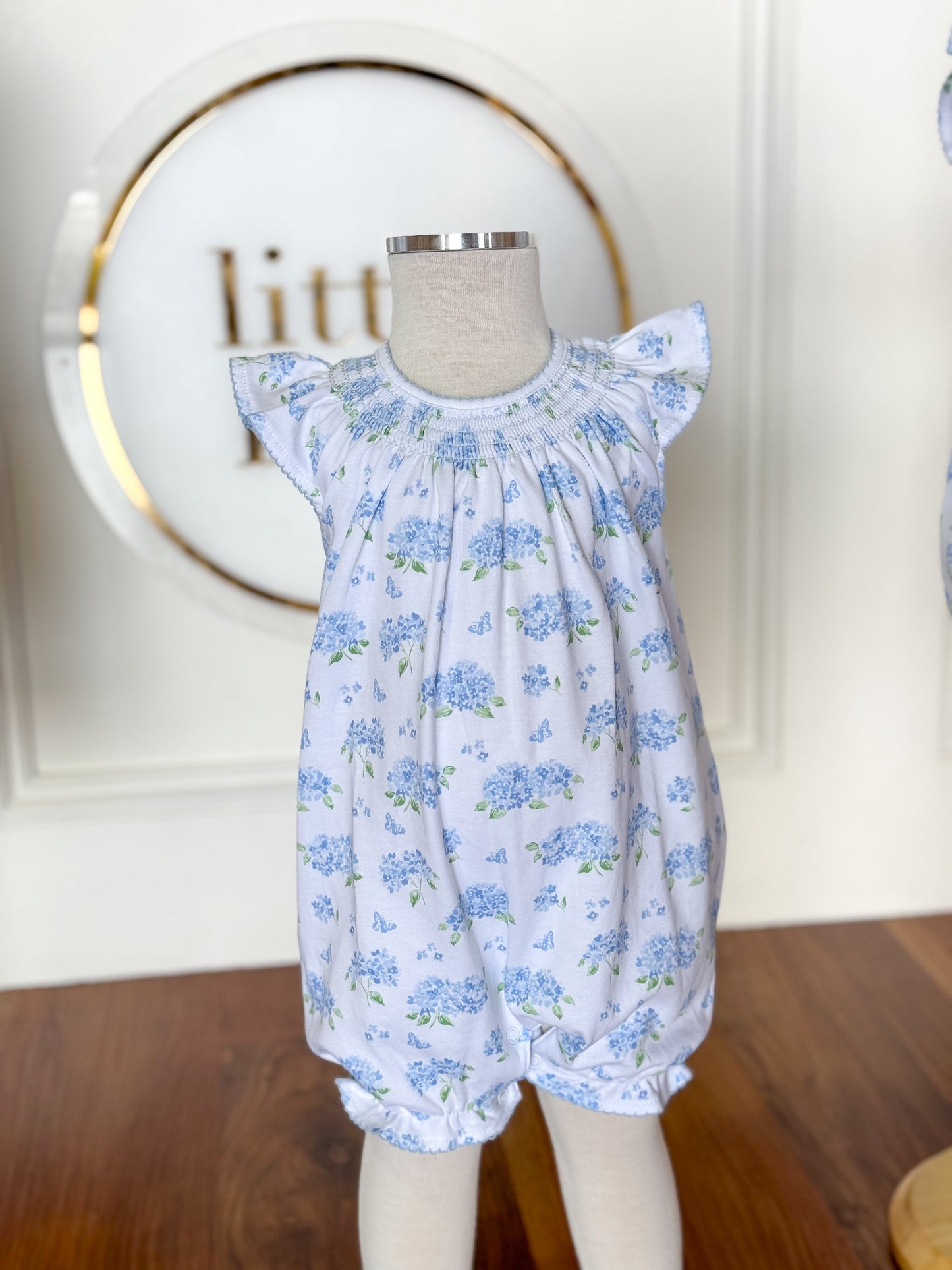 Heavenly Hydrangeas Ruffled Short Playsuit-Light Blue