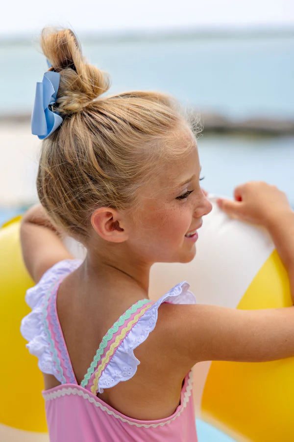 Long Bay Bathing Suit-Hamptons Hot Pink/Multicolor Ric Rac