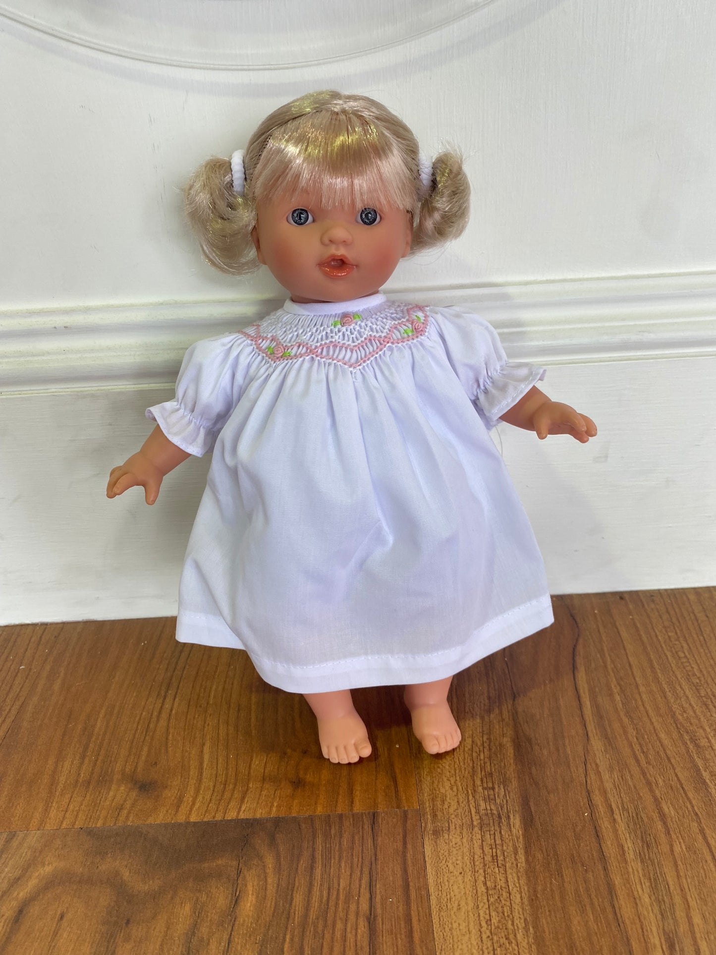 Carly Blonde Doll-White Dress w Pigtails