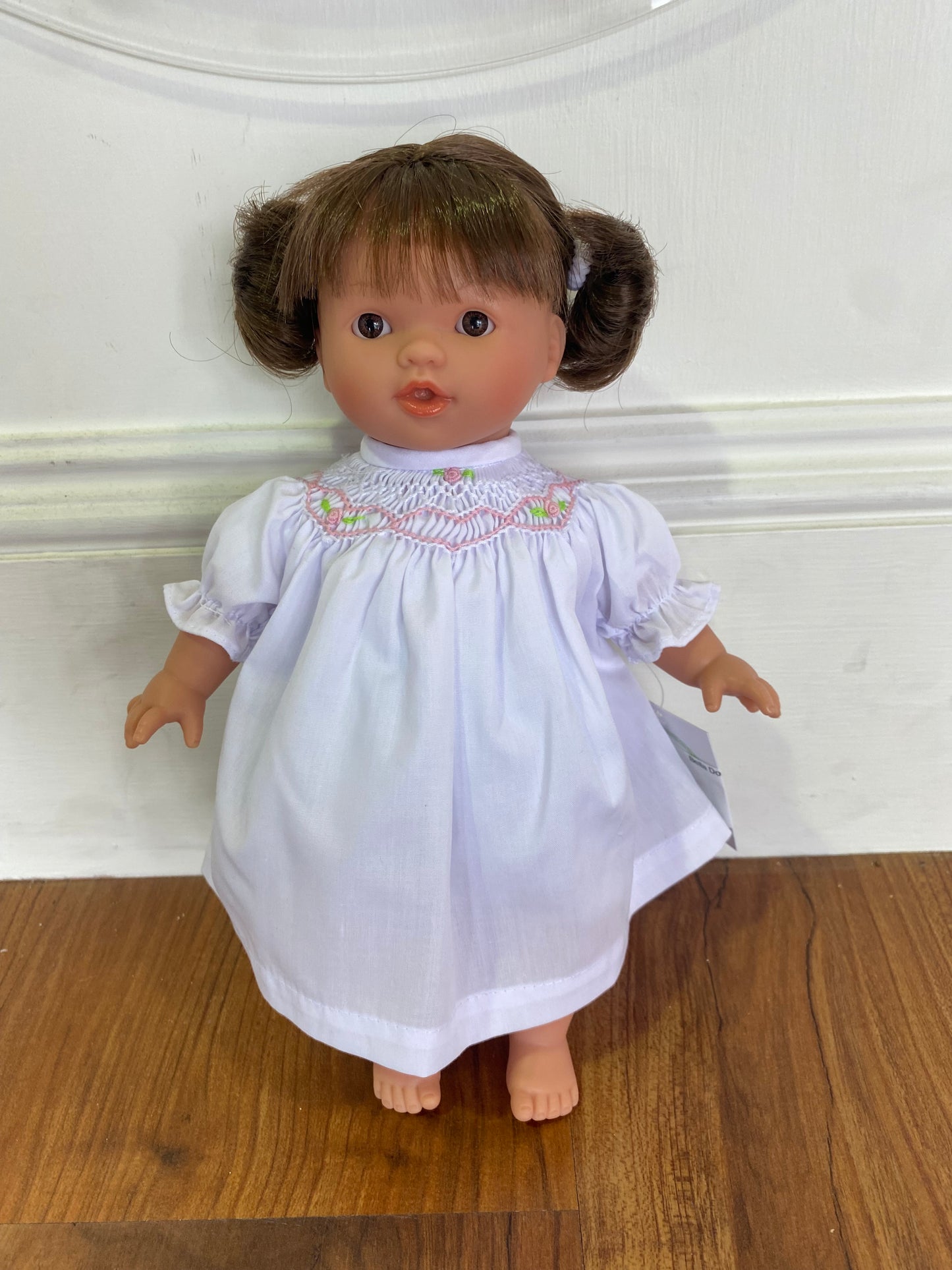 Bella Brunette Doll-White Dress w Pigtails