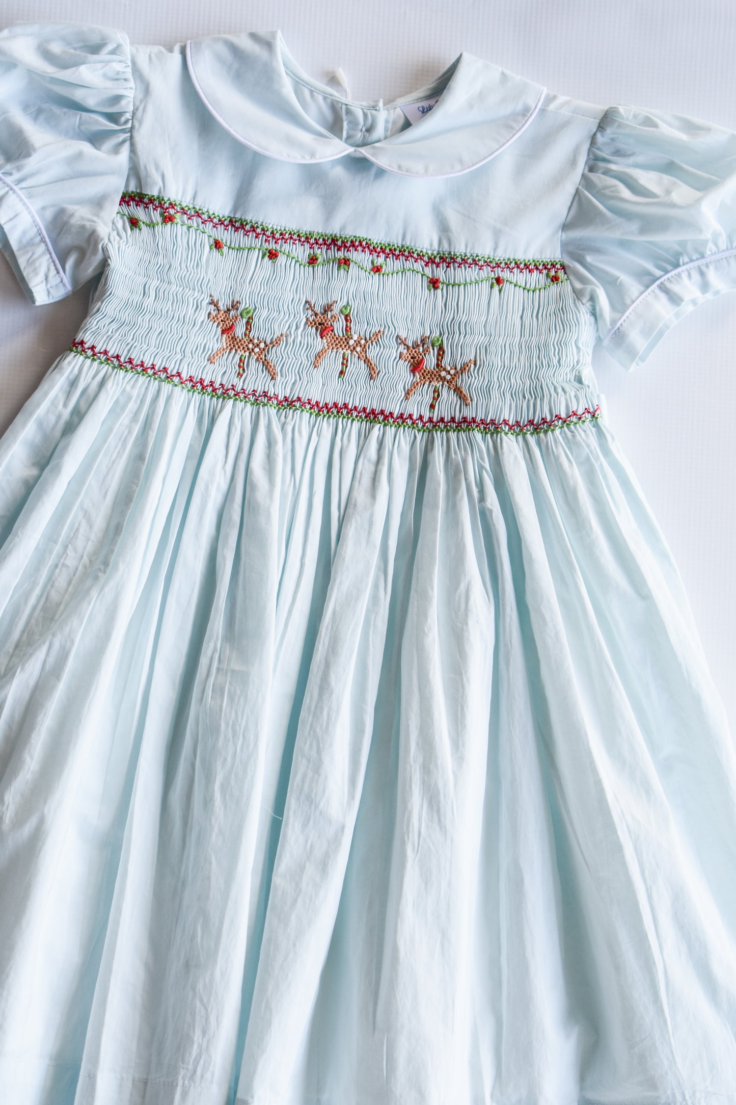 Vintage Wintergreen Reindeer Smocked Tiffany Dress