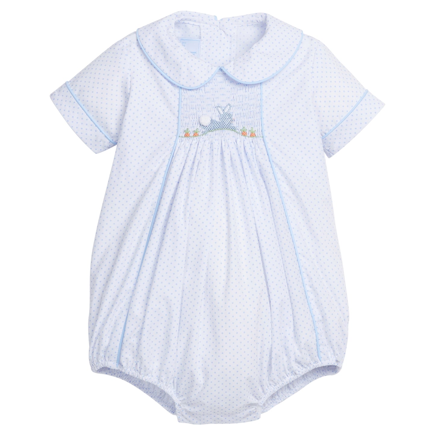 Chest Smocked Bubble - Blue Bunny