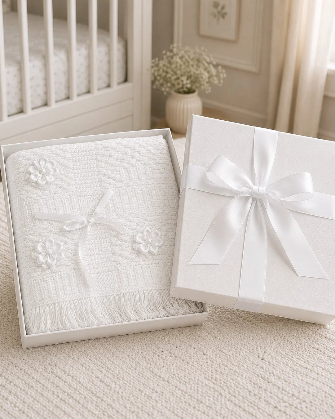 Floral Detailed Christening Blanket