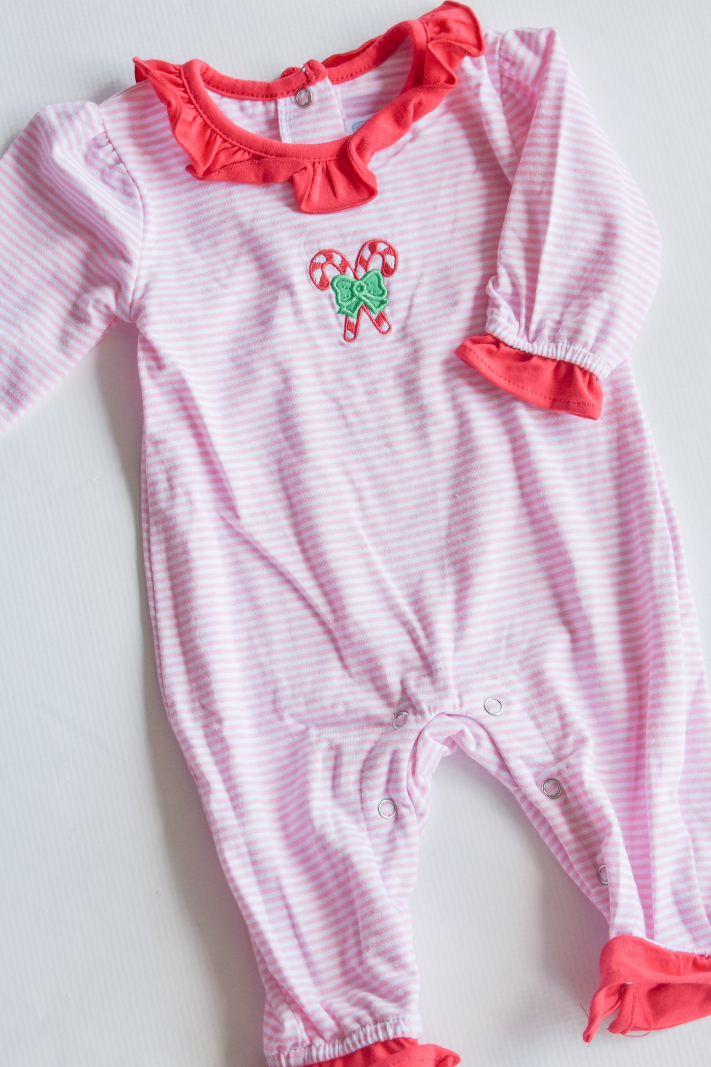 Candy Cane Cutie Pink Ruffled Romper