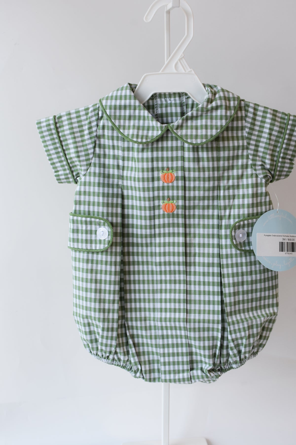 Pumpkin Embroidered Nicholas Bubble-Watercress Gingham